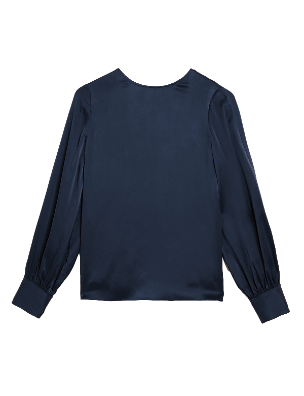 Pure Silk Round Neck Blouson Sleeve Blouse