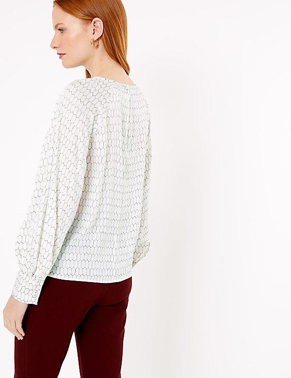 Geometric Print Blouson Sleeve Shell Top