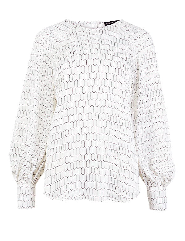 Geometric Print Blouson Sleeve Shell Top