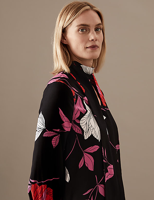Floral Scarf Neck Long Sleeve Blouse