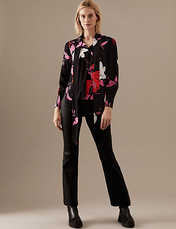 Floral Scarf Neck Long Sleeve Blouse