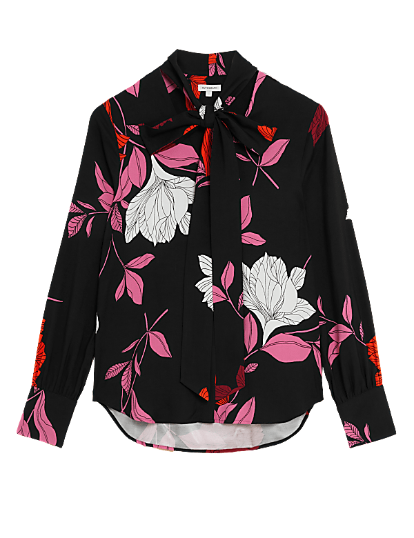Floral Scarf Neck Long Sleeve Blouse