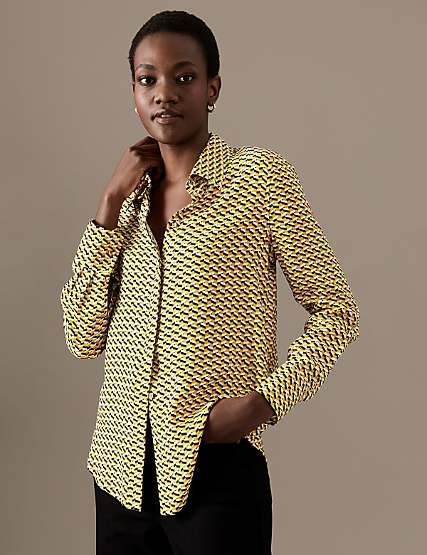 Chain Print Collared Long Sleeve Shirt