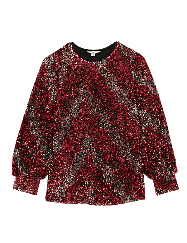 Sequin Embellished Round Neck Blouse