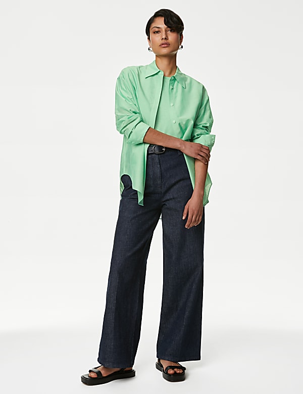 Silk Blend Collared Long Sleeve Shirt