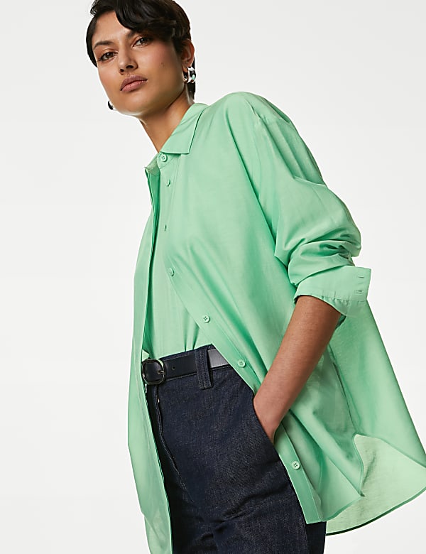 Silk Blend Collared Long Sleeve Shirt