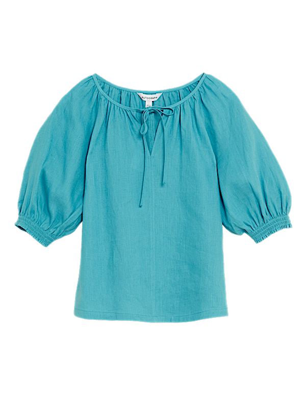 Pure Irish Linen Tie Neck Blouse
