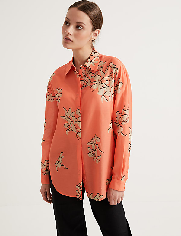 Silk Blend Floral Collared Shirt