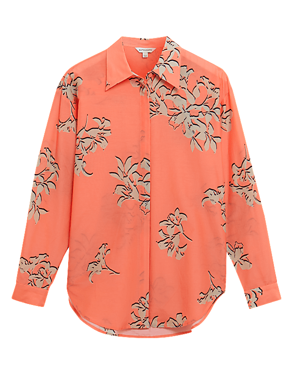 Silk Blend Floral Collared Shirt