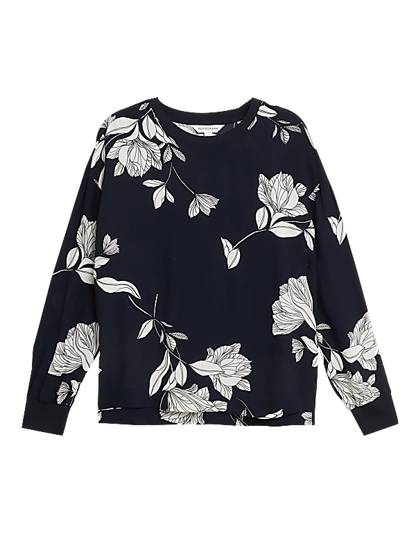 Floral Crew Neck Long Sleeve Blouse