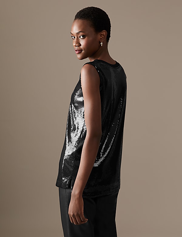 Sequin Round Neck Cami Top