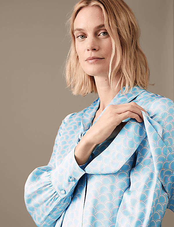 Satin Printed Scarf Neck Long Sleeve Blouse