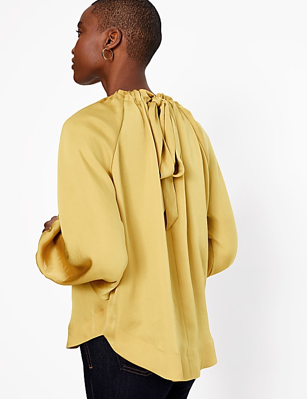 Satin Gathered Neck Oversized Blouse