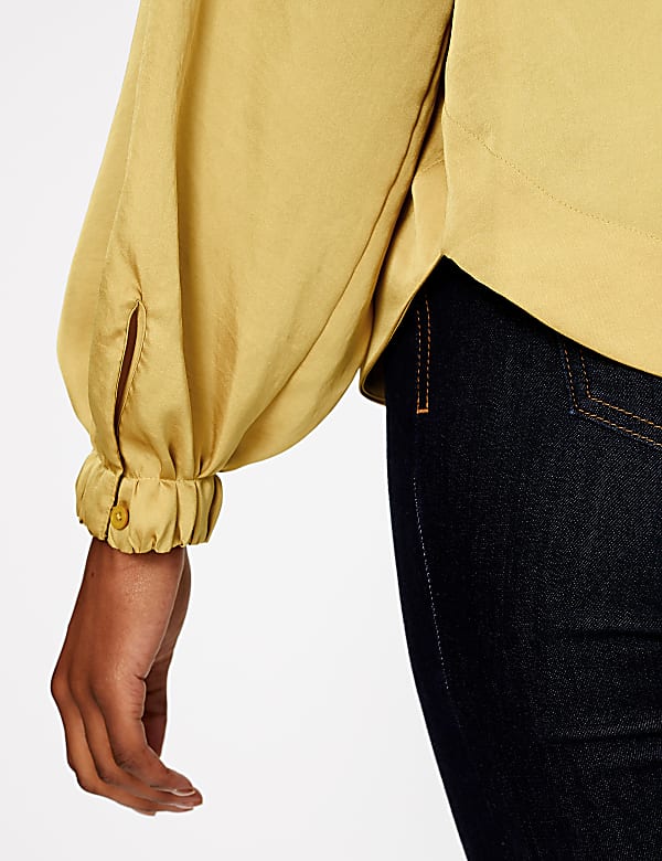 Satin Gathered Neck Oversized Blouse