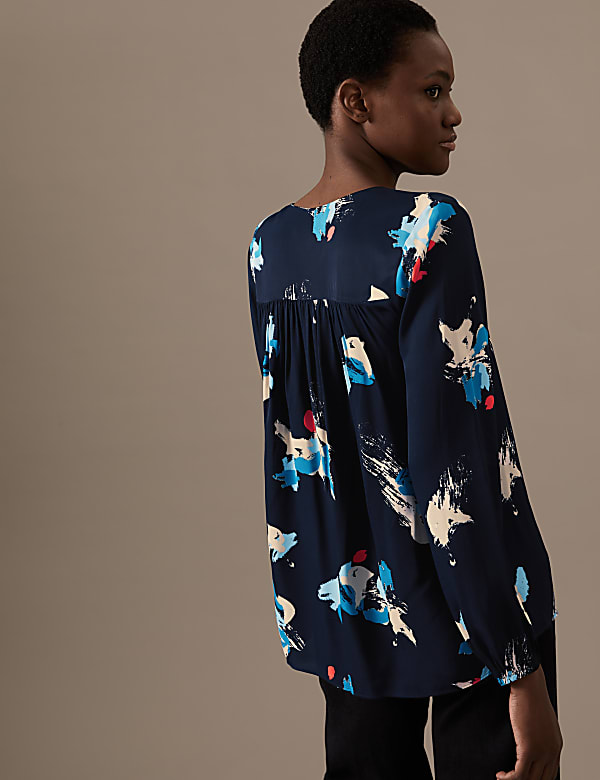 Printed Draped Long Sleeve Blouse