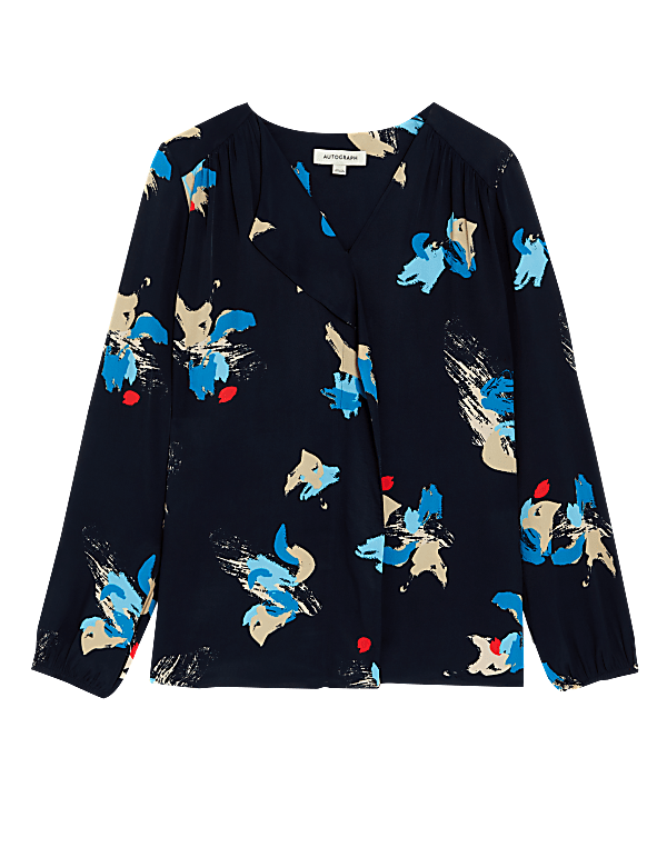 Printed Draped Long Sleeve Blouse