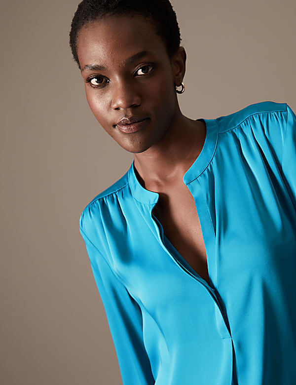 Satin Notch Neck Popover Blouse