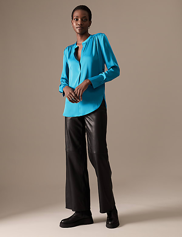 Satin Notch Neck Popover Blouse