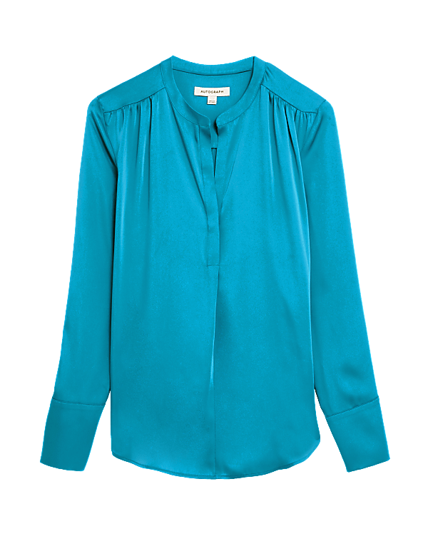 Satin Notch Neck Popover Blouse