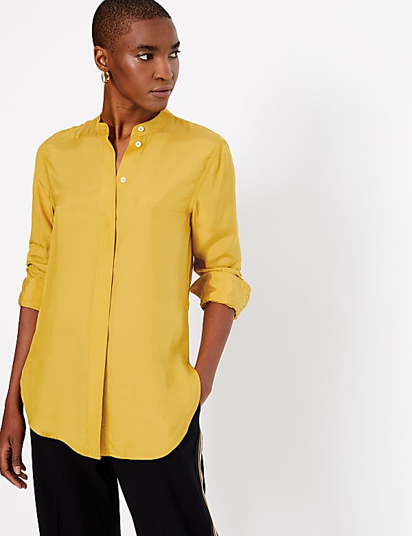 Mandarin Collar Longline Relaxed Fit Blouse