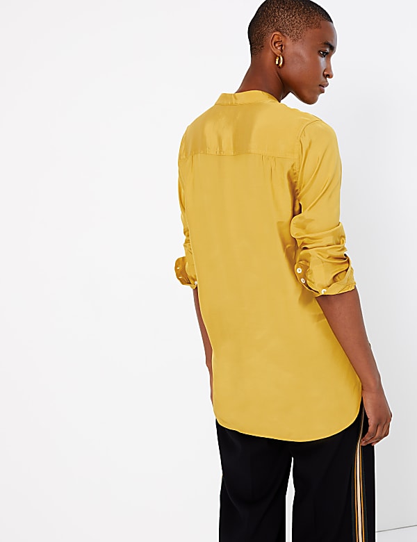 Mandarin Collar Longline Relaxed Fit Blouse