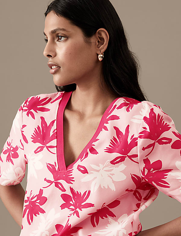 Cupro Rich Printed V-Neck Blouse
