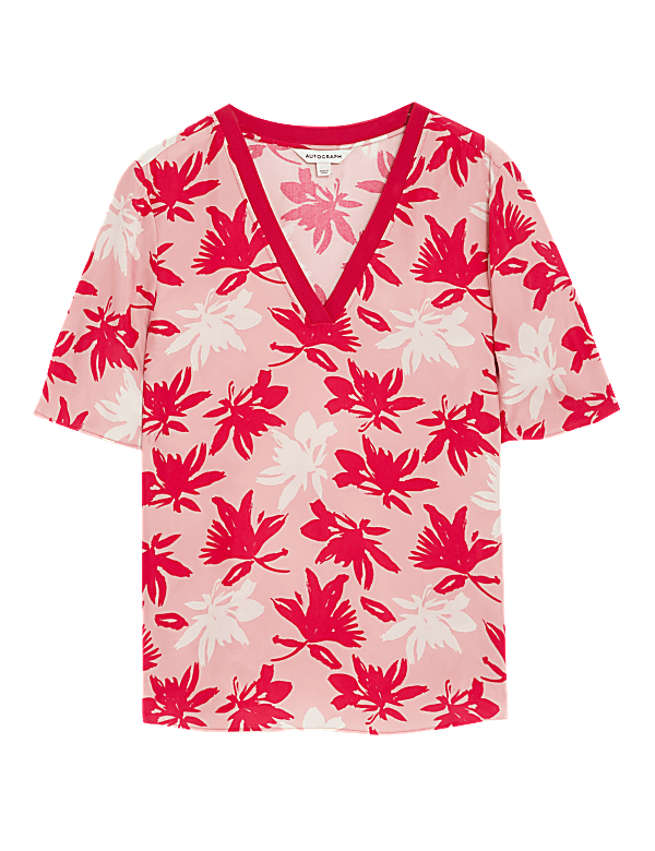 Cupro Rich Printed V-Neck Blouse