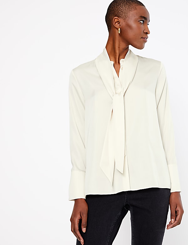 Satin Scarf Neckline Blouse