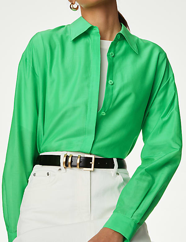 Silk Blend Collared Relaxed Shirt