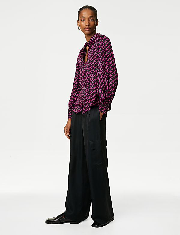 Satin Printed Blouson Sleeve Shirt