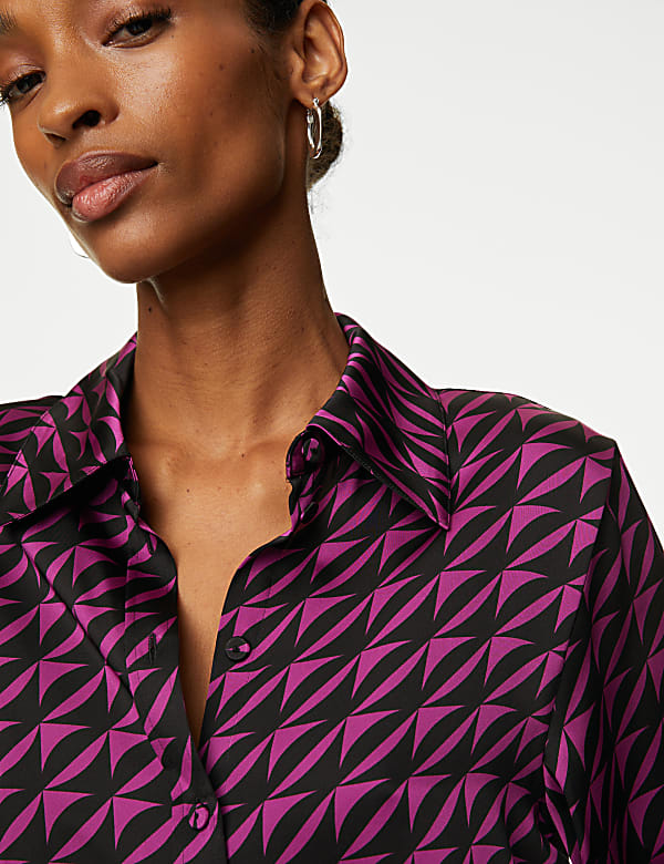 Satin Printed Blouson Sleeve Shirt