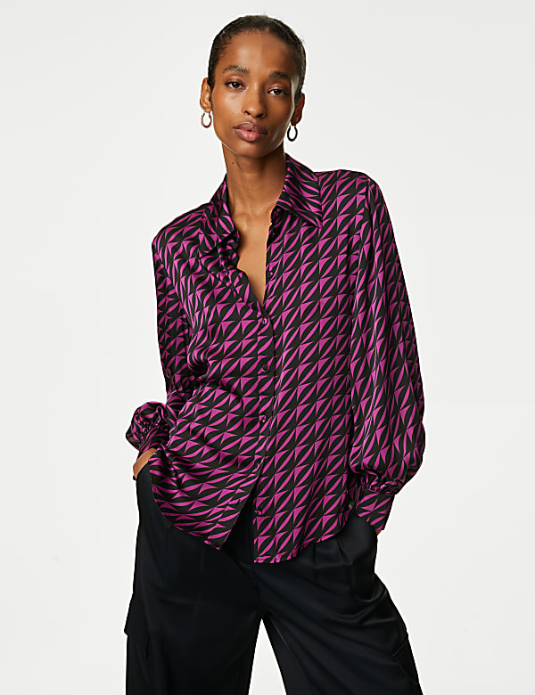 Satin Printed Blouson Sleeve Shirt