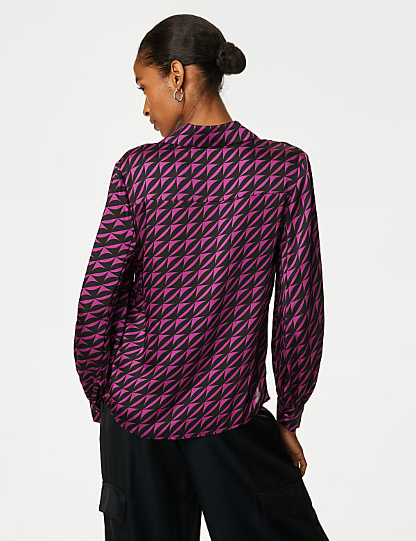 Satin Printed Blouson Sleeve Shirt