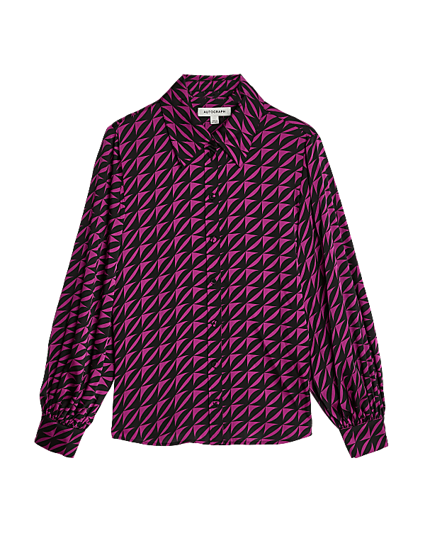 Satin Printed Blouson Sleeve Shirt