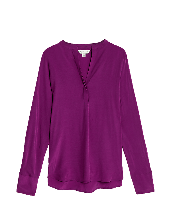 Cupro Rich Notch Neck Popover Blouse