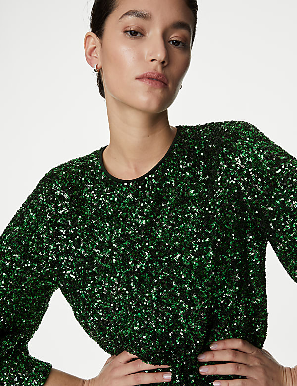 Blusa con cuello redondo con lentejuelas - ES