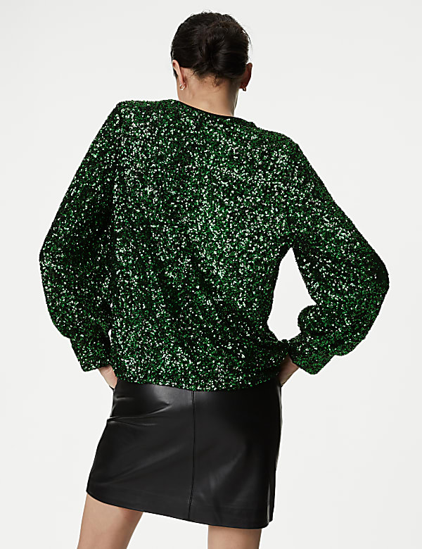 Blusa con cuello redondo con lentejuelas - ES