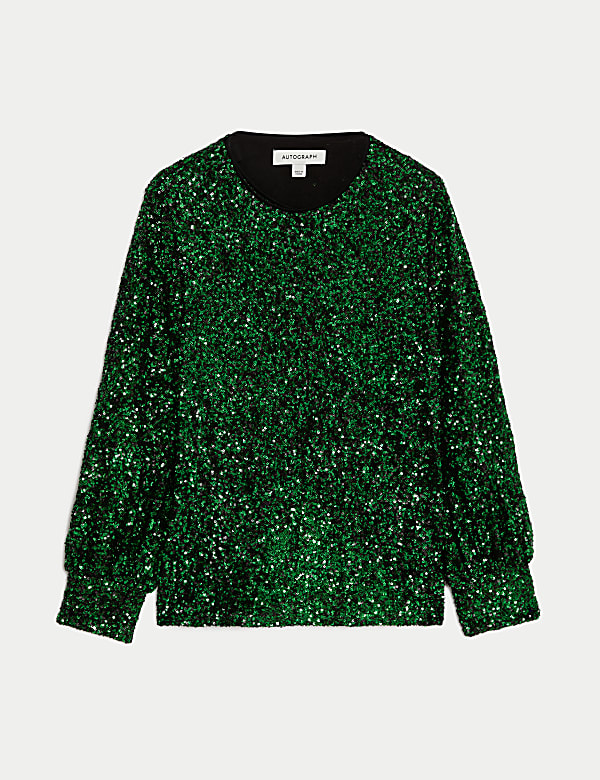 Blusa con cuello redondo con lentejuelas - ES