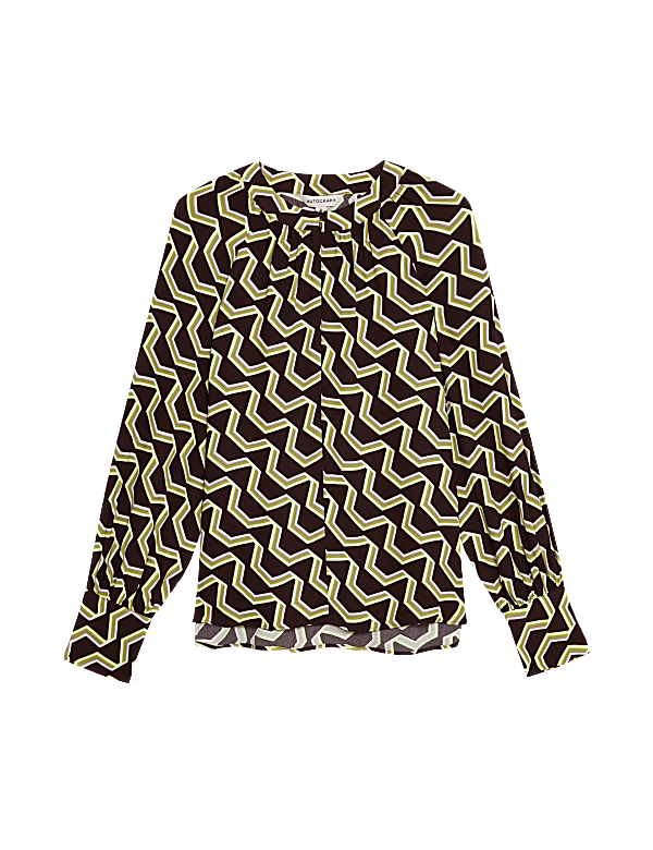 Geometric Round Neck Zip Detail Blouse