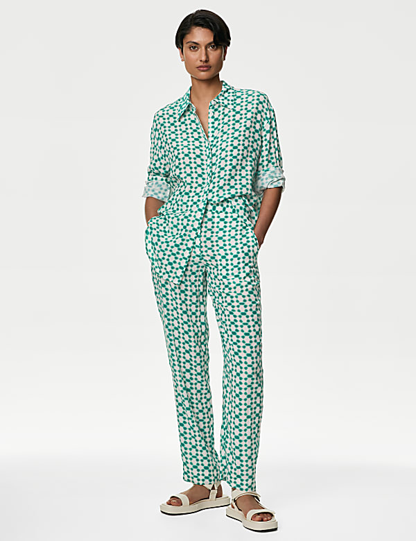 Cupro Rich Printed Collared Shirt