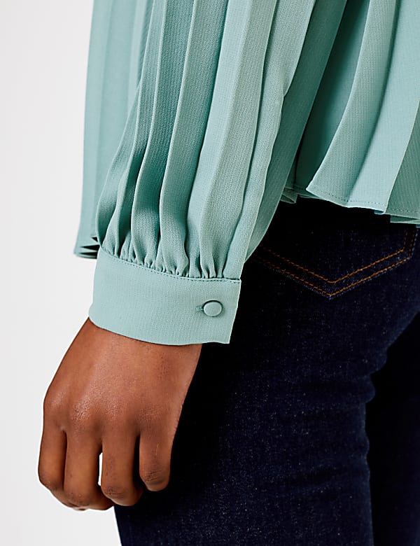 Pleated V-Neck Blouse