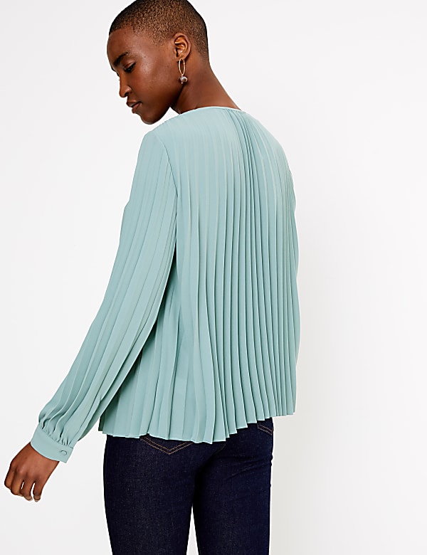 Pleated V-Neck Blouse