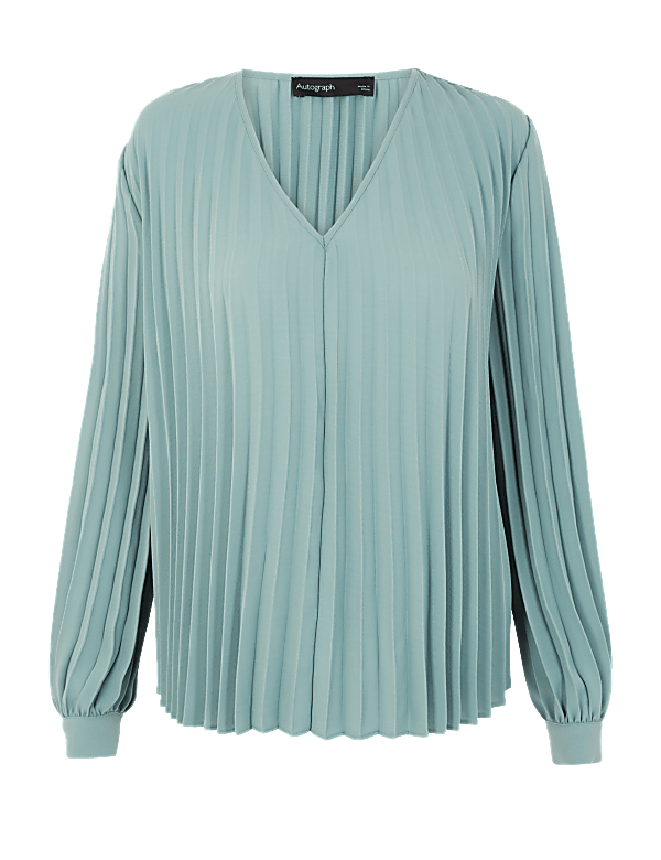 Pleated V-Neck Blouse