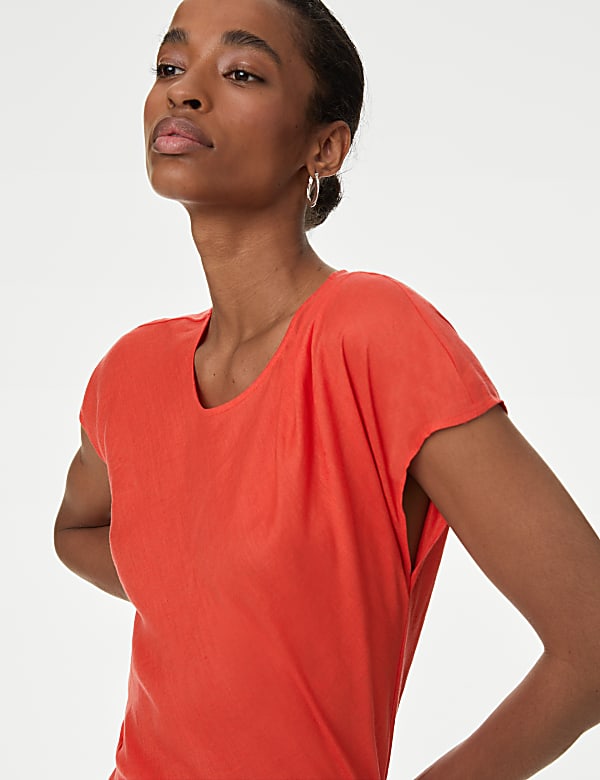 Pure Irish Linen Pleated Round Neck Blouse