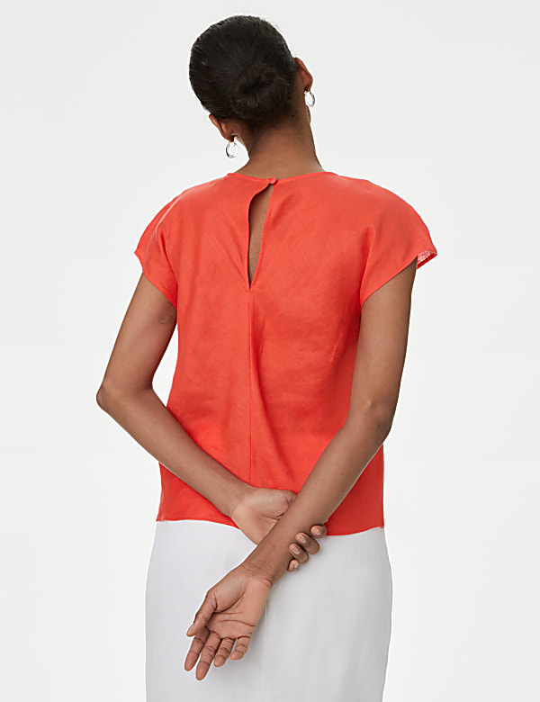 Pure Irish Linen Pleated Round Neck Blouse