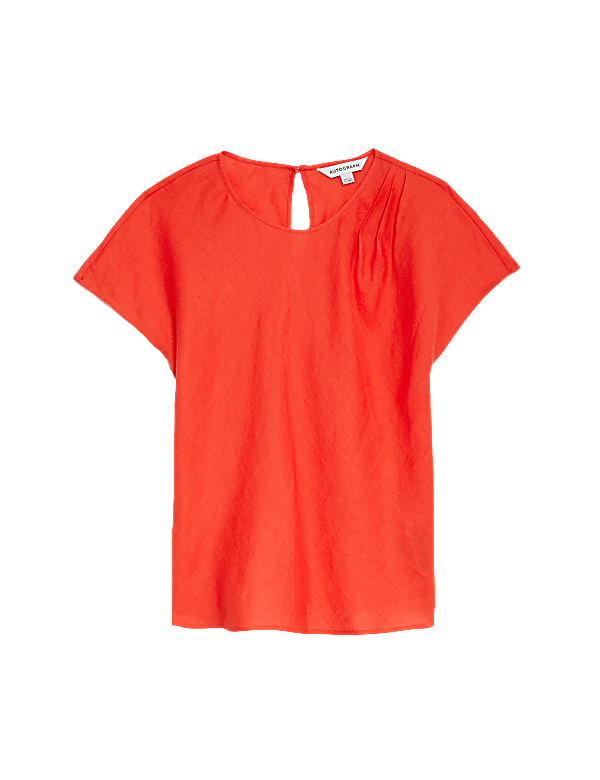 Pure Irish Linen Pleated Round Neck Blouse