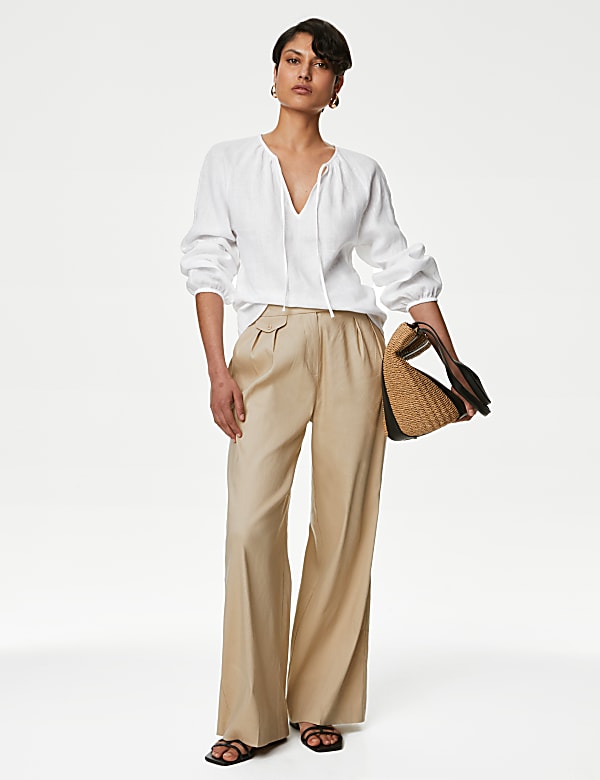Pure Irish Linen Tie Neck Blouse - SE