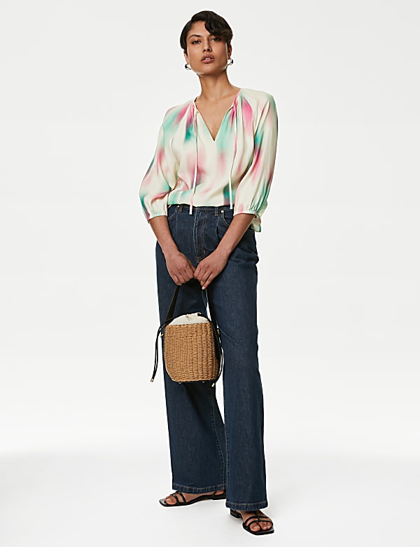 Cupro Rich Printed Tie Neck Blouse