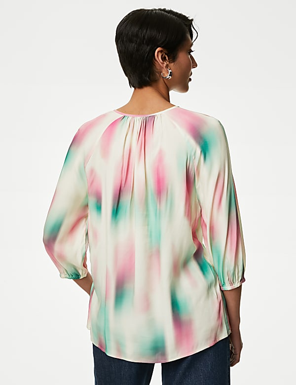 Cupro Rich Printed Tie Neck Blouse