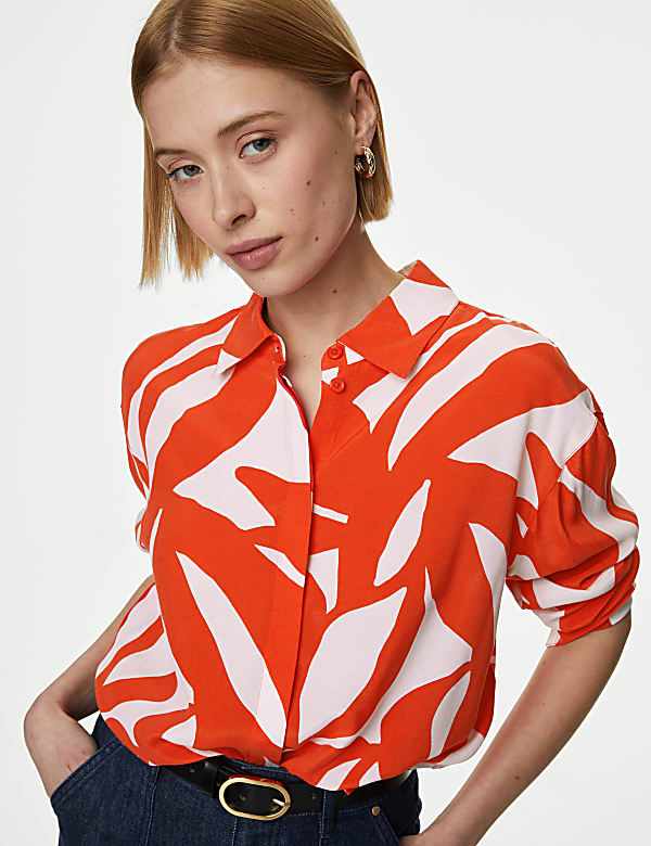 Cupro Rich Printed Collared Shirt